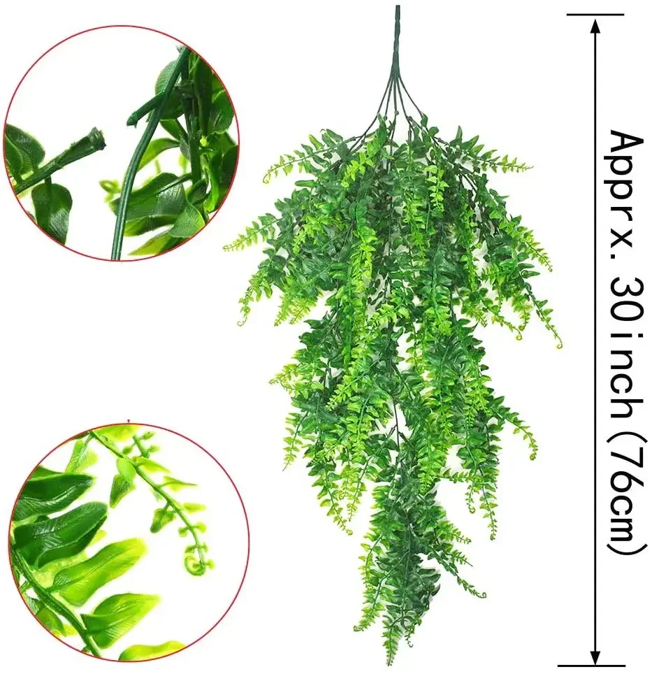 2pcs Boston Fern Bush Artificial Fake Vine Plants Decor Plastic Greenery Artificial Plants Vines Hanging Plant