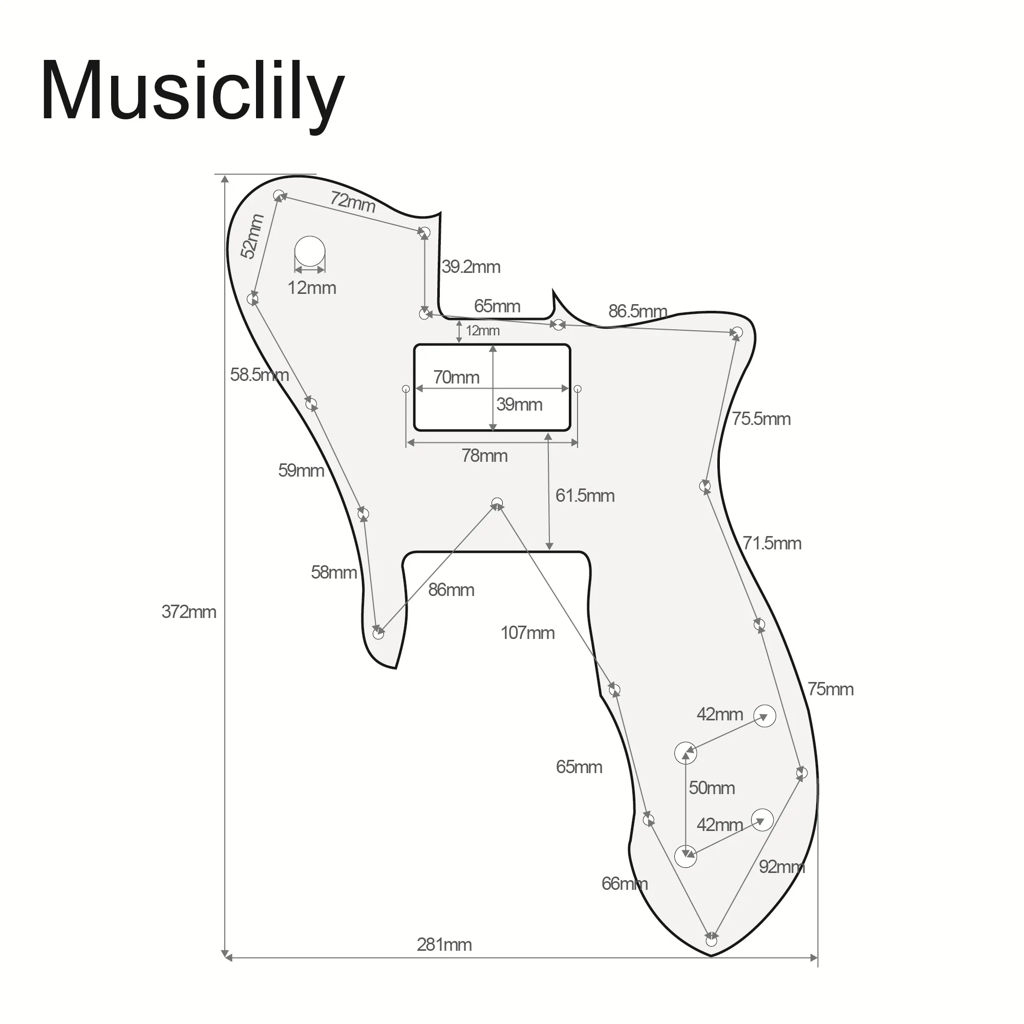 Musiclily Pro 16 Holes Single H Guitar Pickguard For USA/Mexico Fender 72 TL Custom Style Electric Guitar