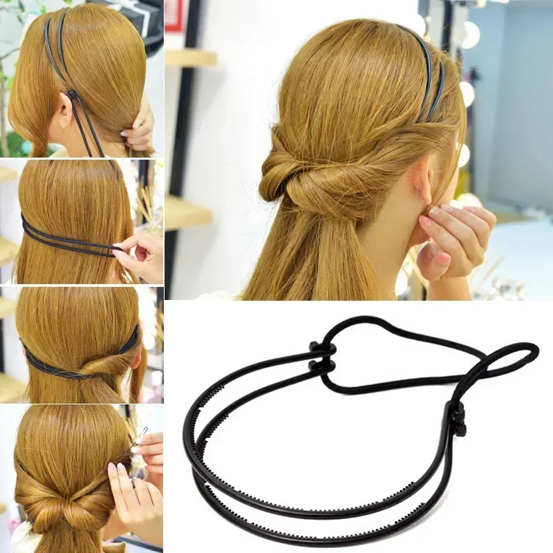 Double Teeth Hair Hoop Head Band Adjustable Hair Clips Women Girls Hoop Elastic Rubber Bands Rings Styling Tools Hair Braider