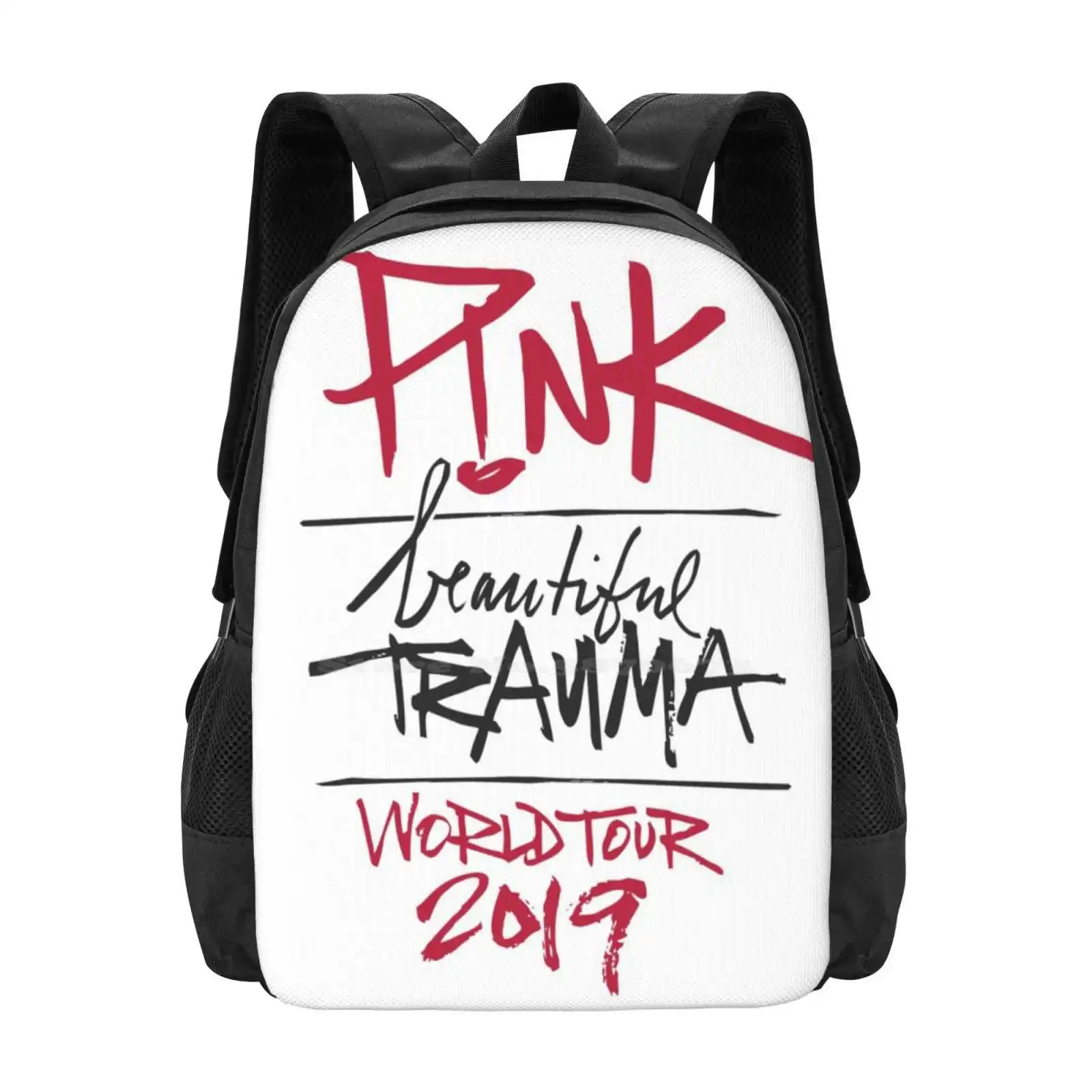 Pink Teen College Student Backpack Pattern Design Bags Pink Beautiful Trauma Concert World Tour 2018 2019 Music Lyric Trending