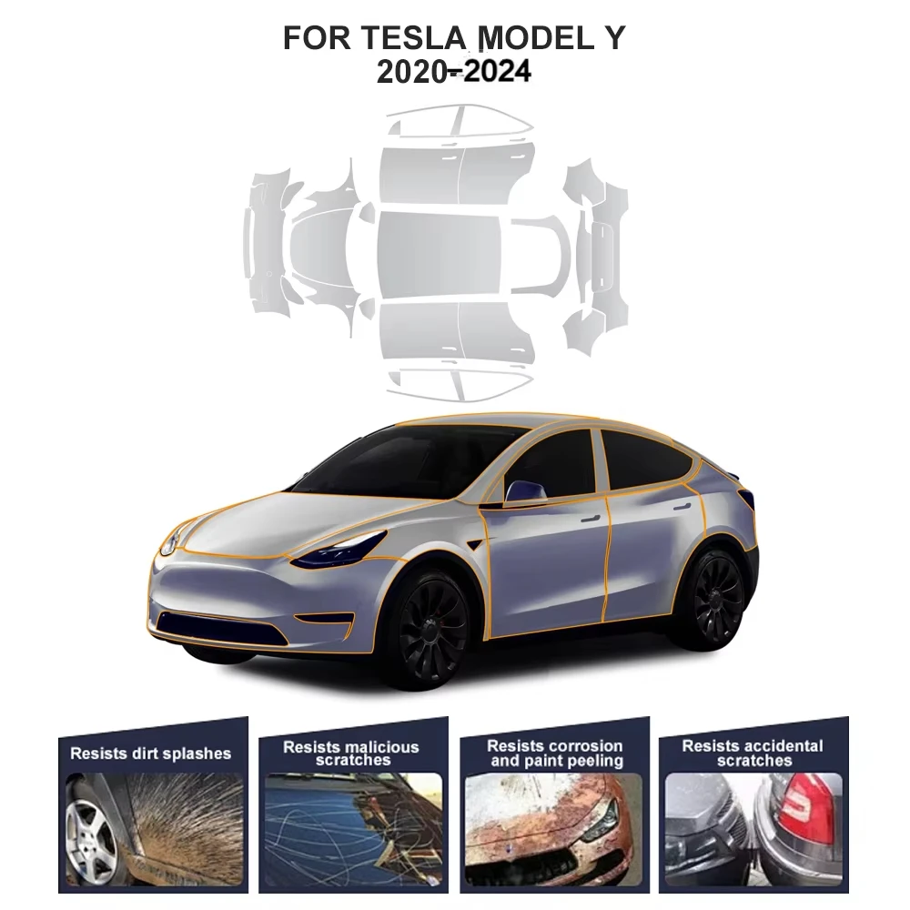 

8,5 MIL прозрачная защитная пленка из ТПУ для автомобильной краски для Tesla Model Y 2020-2024, предварительно вырезанная наклейка из PPF, комплект аксессуаров, устойчивая к царапинам