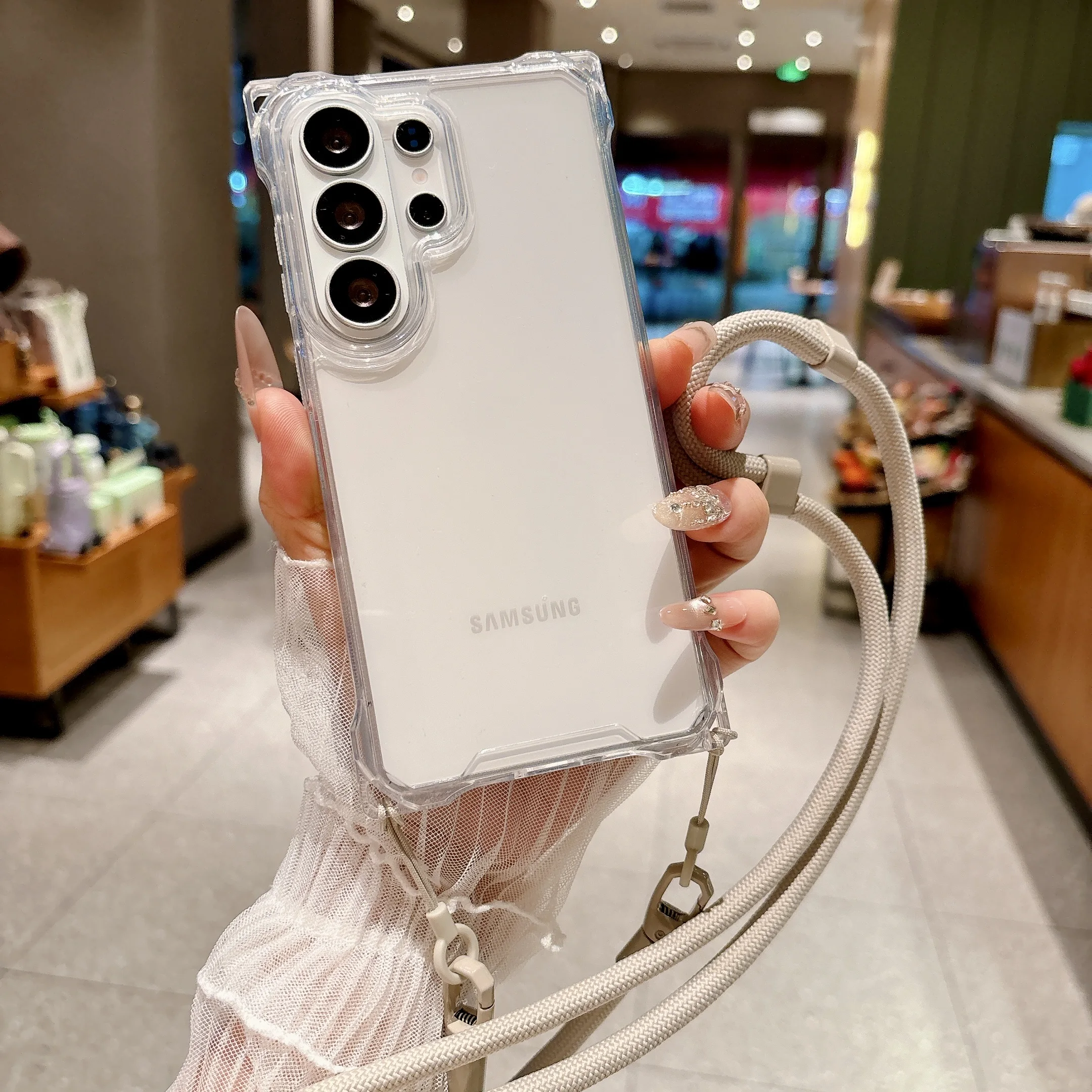 Slant Span Hanging Rope Anti Fall Phone Case For Samsung Galaxy S26 S25 S24 S23 S22 S21 S20 Ultra Plus FE 2020 5G Protect Cover