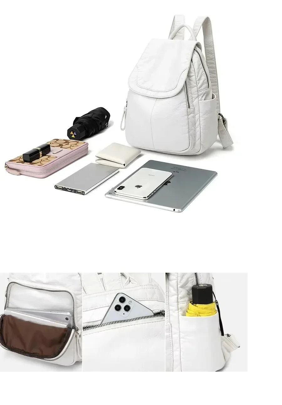 2026 Vintage-Rucksack aus gewaschenem Leder für Teenager-Mädchen, kleine Schultasche, lässiger Tagesrucksack, geräumiger, kompakter Reiserucksack – Detail 11