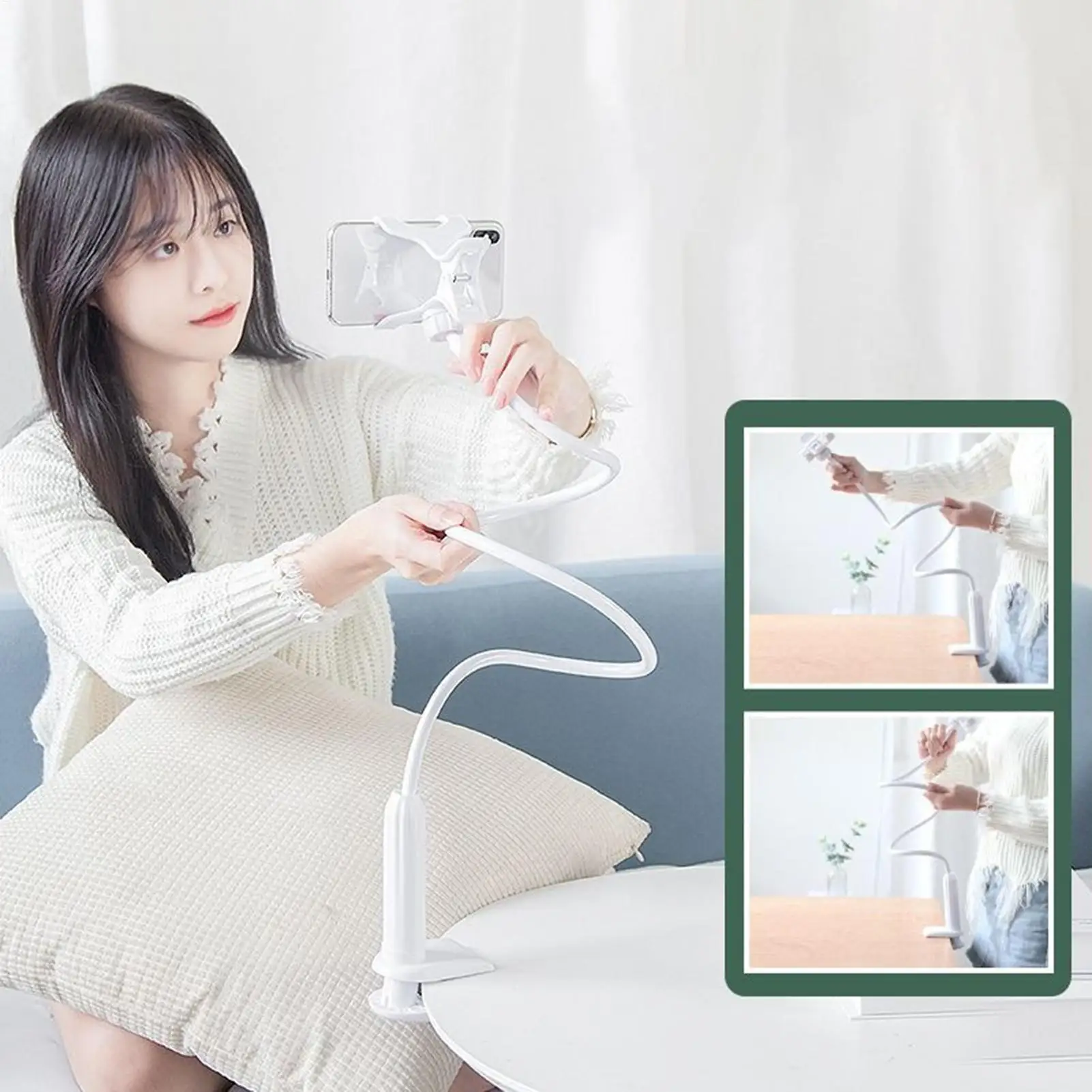 

Lazy Bedside Desktop Mobile Phone Clamp Clip Bracket Flexible Long Arm Gooseneck Bracket Overhead For Desk Headboard Bedside