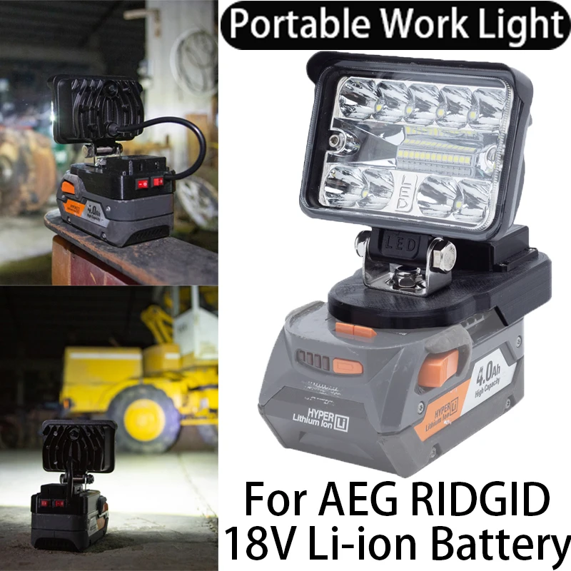 cordless led luz de trabalho carregamento rapido lanterna usb apto para aeg ridgid 18v li ion battery familia camping viagem ao ar livre 01