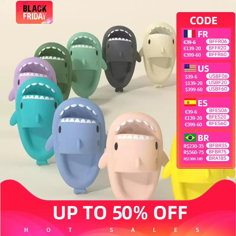 Cute Shark Slippers Soft Beach Cloud Platform Women Indoor Slides Bathroom Summer Mules EVA Footwear for Men