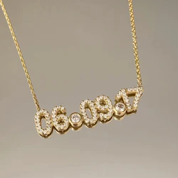Customized Bling Zircon Date Necklace for Women Men Stainless Steel Personalized Shiny Stone Name Pendant Christmas Jewelry Gift