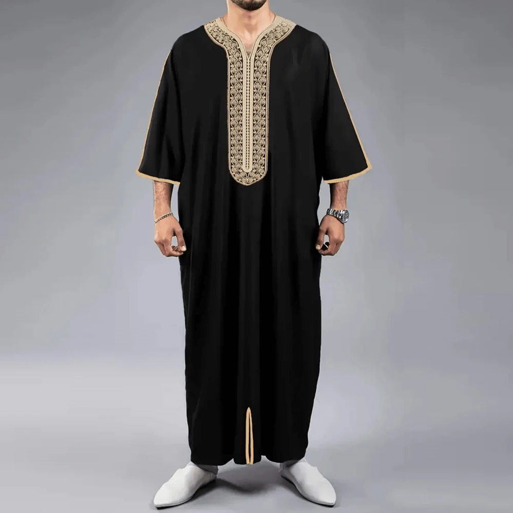 Islamic Loose Men's Muslim Robe Ethnic Style Embroidered Moroccan Men's Traditional Casual Festival Robe