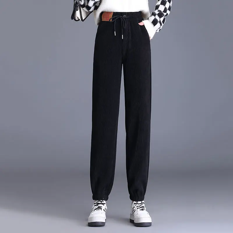 

Autumn and Winter Women's Solid Slim High Waist Elastic Drawstring Jogger Pants Pockets Fashion Casual Commuter Trousers