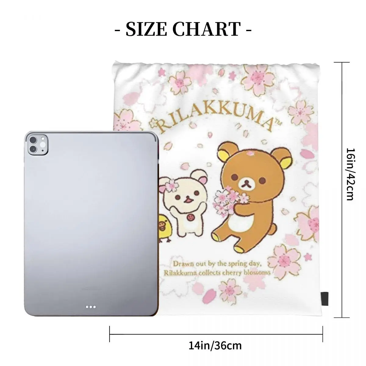 Rilakkuma Sakura Backpacks Multi-function Portable Drawstring Bags Drawstring Bundle Pocket Sports Bag BookBag For Travel School