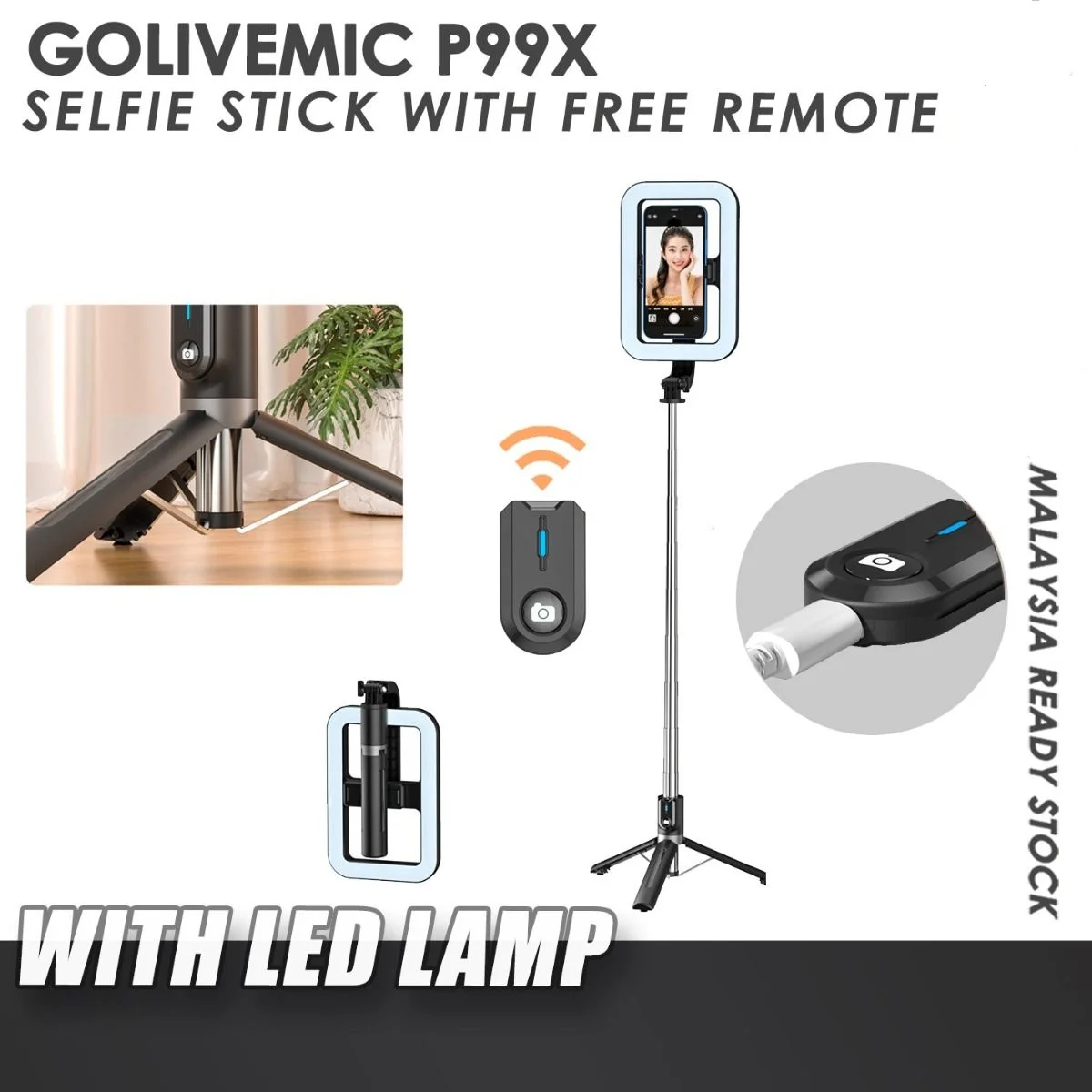 

Selfie Stick, Extendable SpotLight Tripod Stand with 8" Dimmable LED Light Smartphone Holder for TikTok Video Recording