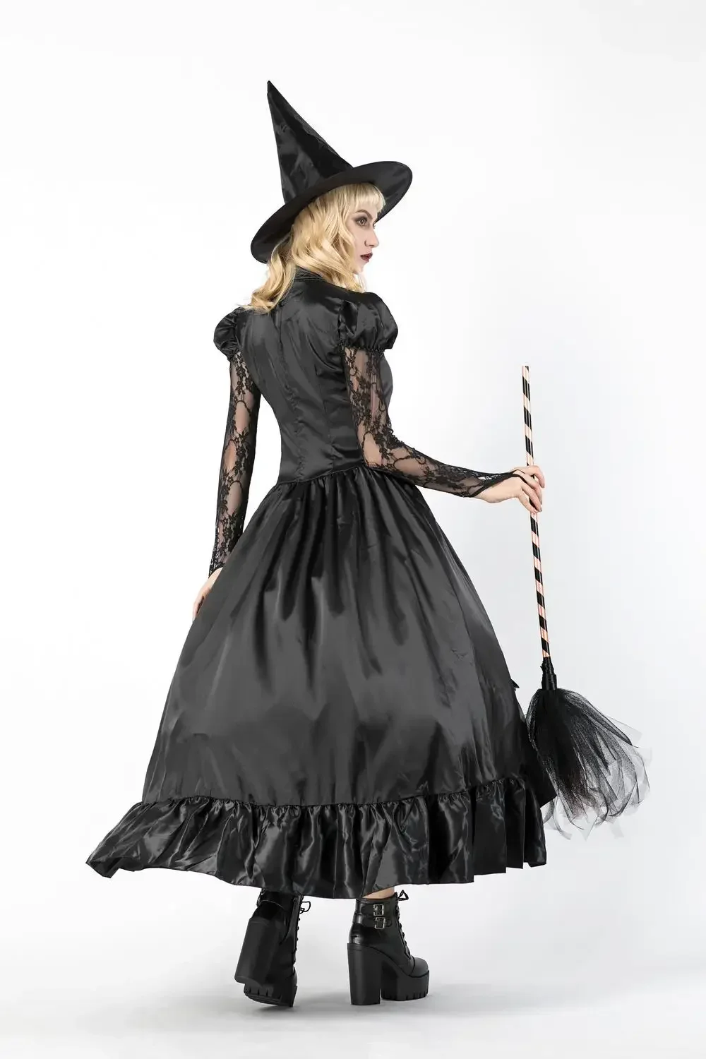 Mulheres trajes de halloween bruxa vestido longo preto adulto cosplay traje de bruxa