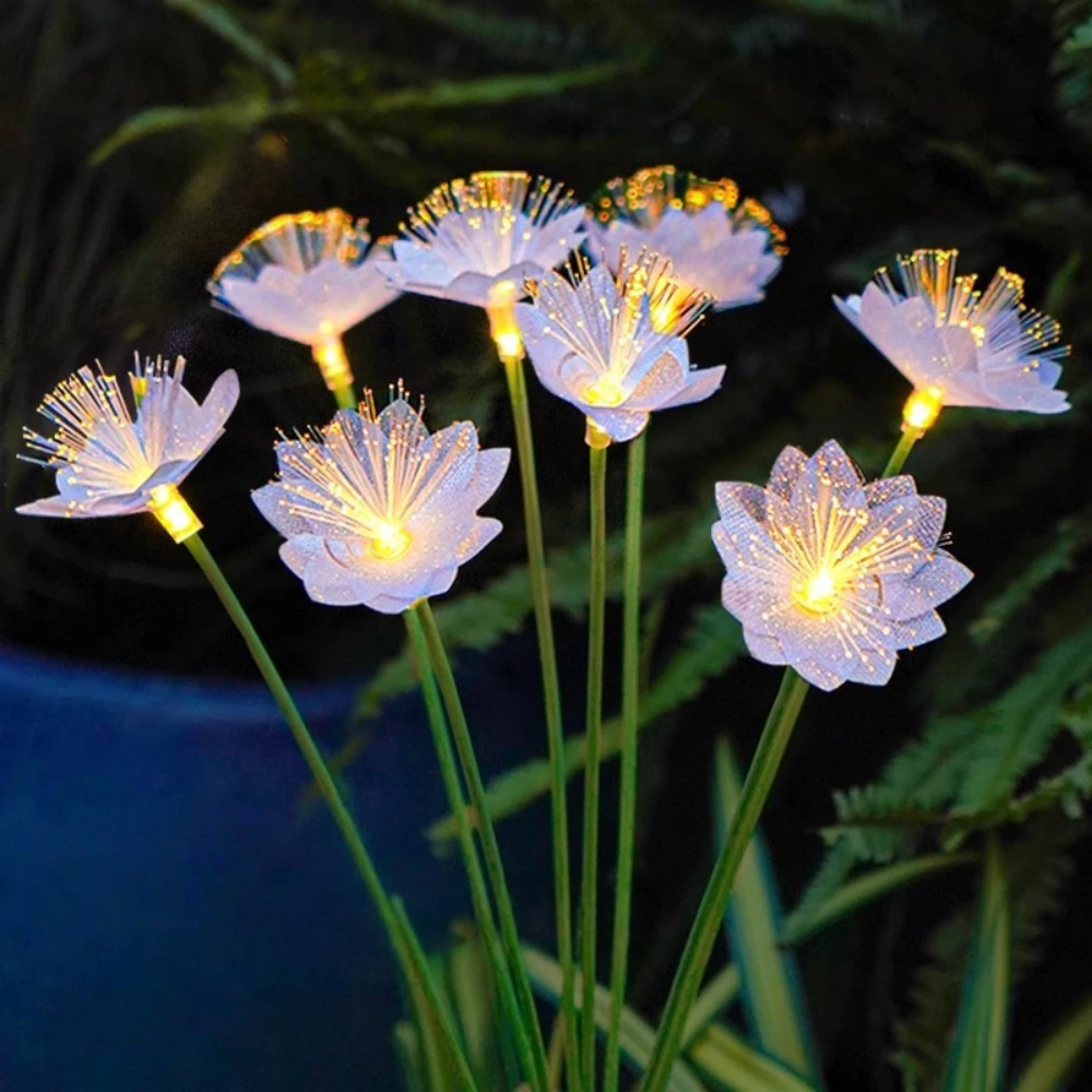 6Head Solar Powered Fiber Optic Flower Stake Lights, Waterproof Outdoor Garden Decorative Lawn Lamps, Pathway Patio Yard Night