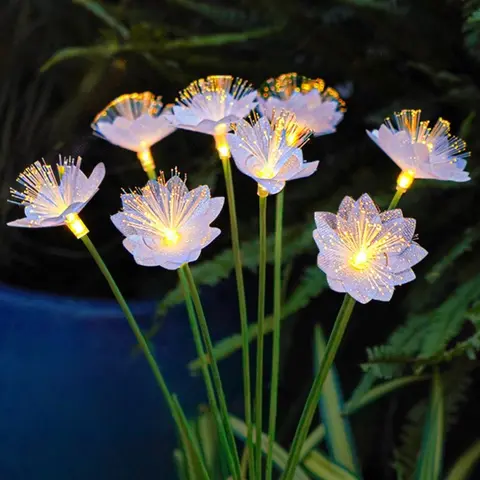 Luci Solari a 6 Teste a Fibra Ottica a Forma di Fiore, Lampade Decorative Impermeabili per Giardino Esterno, Illuminazione Notturna per Vialetti, Cortili e Giardini