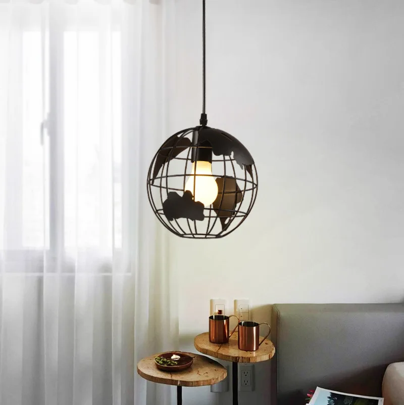 Modern Earth LED Pendant Light Round Map Bedroom Ceiling Light Cafe Retro Interior Lighting Manufacturer Direct Sales lamp light