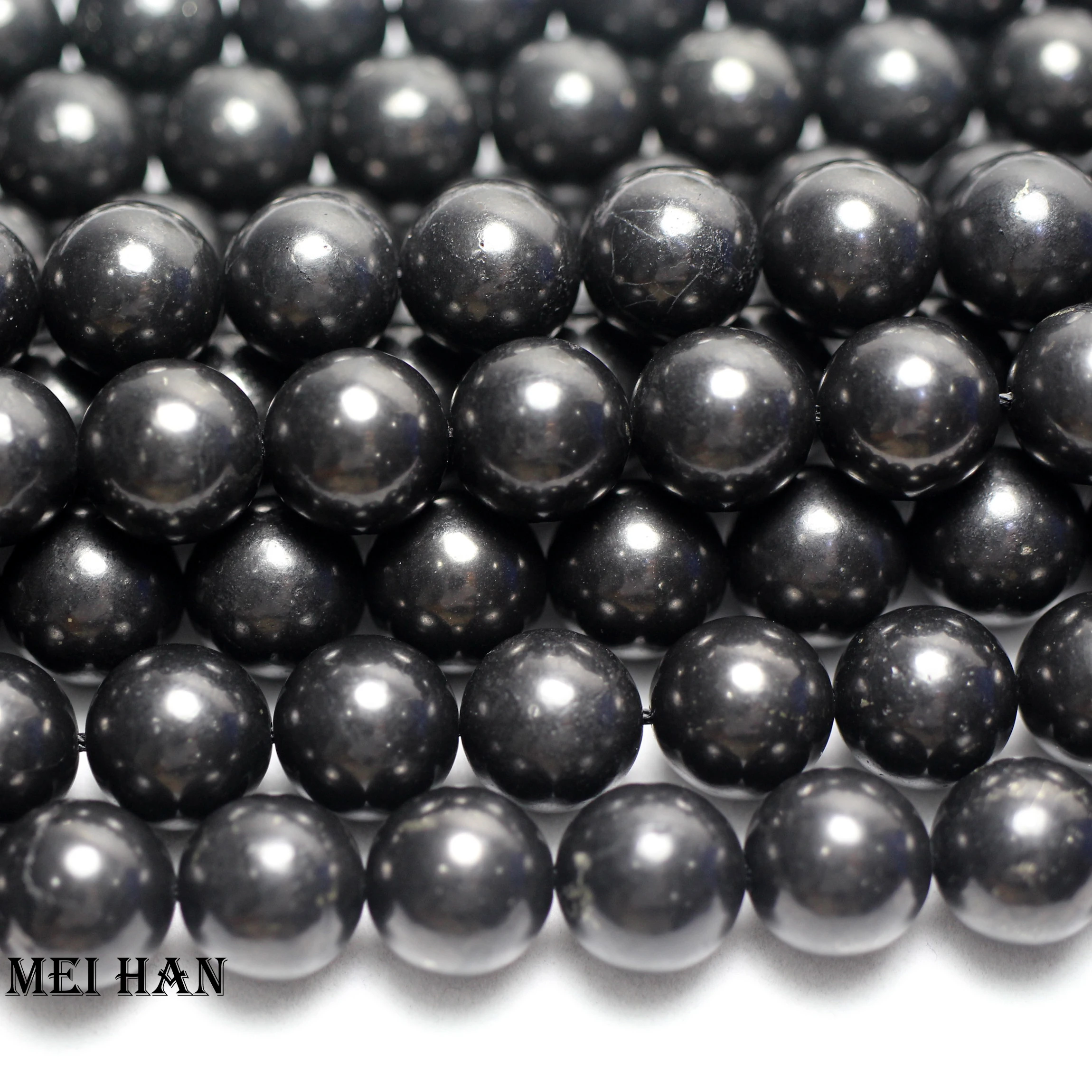 Meihan Natural Precious Shungite 4mm Smooth Round Loose Beads Gemstone For Jewelry Making DIY