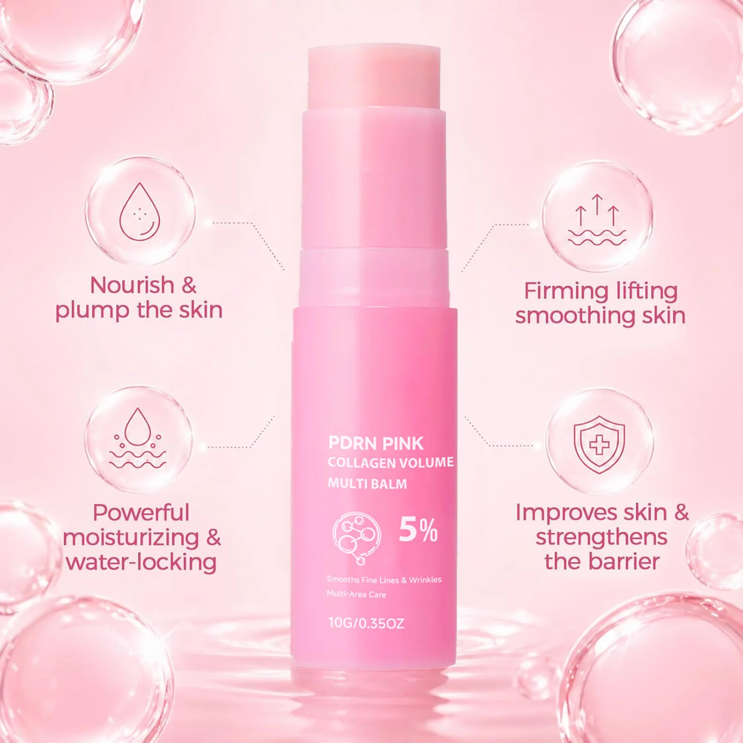 PDRN Pink Collagen Volume Multi Balm Collagen Hydrating Stick for Face, Neck, Under Eyes, Lips, Lines Care Plumping&Firming Skin view 4