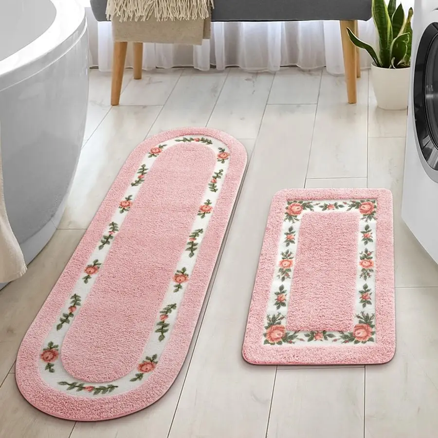 

Pcs Rose Flowers Bathroom Rugs Set Coquette Room Decor Floral Rugs for Bathroom Bedroom Living Room,Non Skid Absorbent Romantic