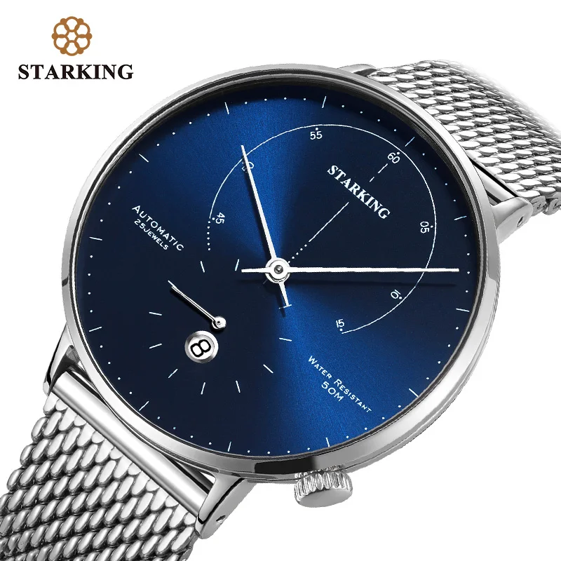 STARKING 2024 New Men\'s Watch Luxury Men\'s Automatic Watch Mechanical 42MM Watch Stainless Steel Mesh Strap Business Watch