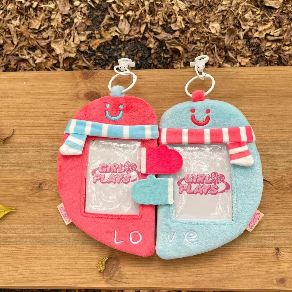Kawaii original Couple CP Love Heart Soft Plush 3 inch Kpop Photocard Holder Photo Idol card sleeve pendant School Stationery