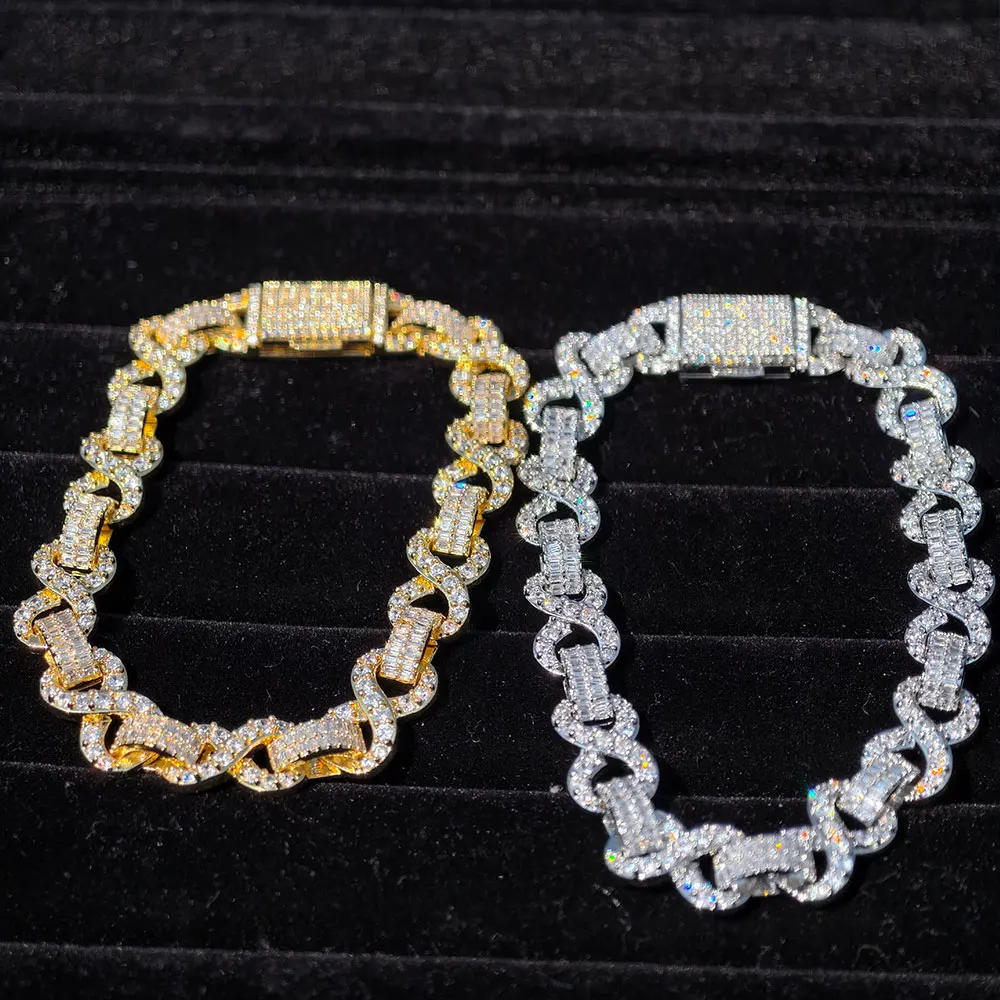 

Браслет в стиле хип-хоп 10 мм, новые ювелирные изделия, сверкающий фианит, твердая латунь, 18-каратное золото, цепочка «Бесконечность», 8-словная вечеринка, женский подарок