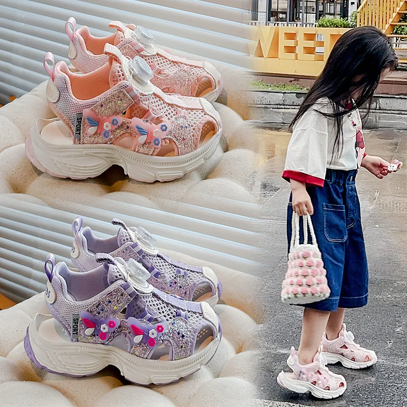

2025 Summer New Children Casual Sneakers for Girl Fashion Korean Style Soft Bottom Non-slip Cool Cut-outs Student Sports Sandals