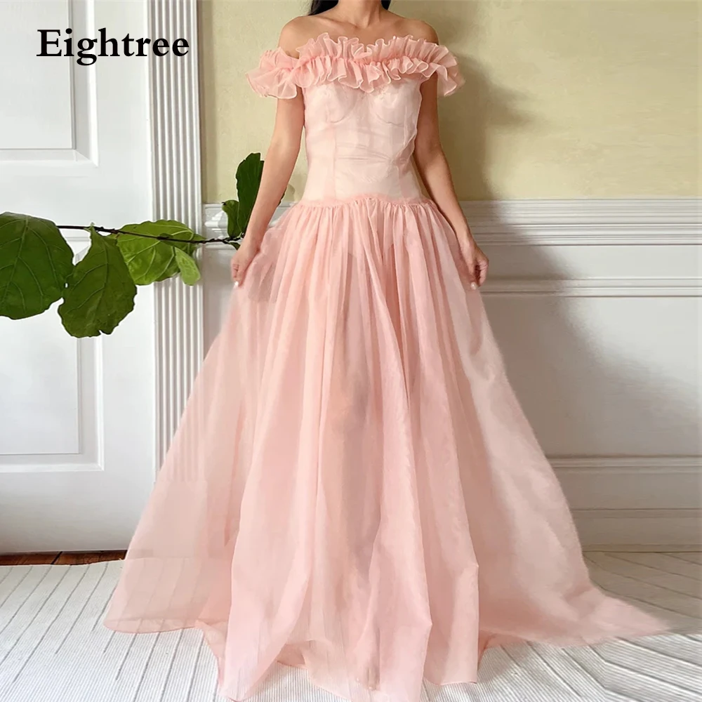 Eightree Blush Pink Organza A Line Fairy Prom Dress Princess Party Dresses Homecoming Prom Dress Floor Length Graduation Gowns