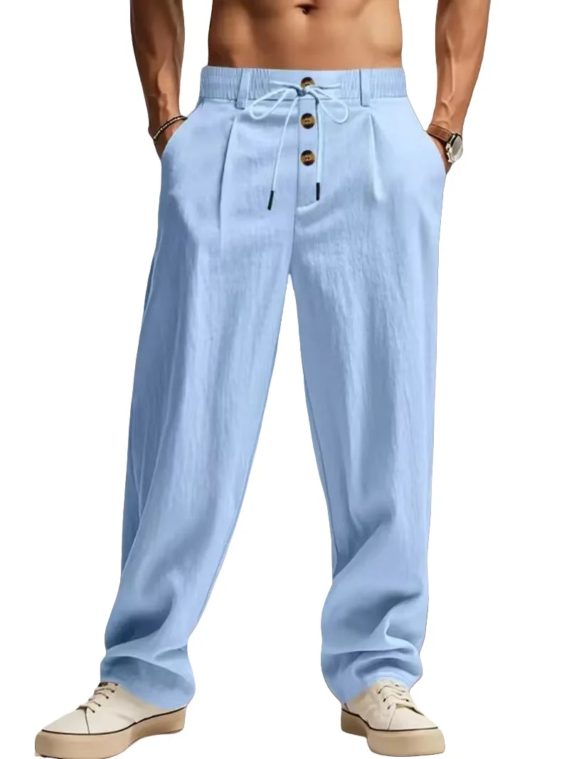 Neue Herrenhose aus Baumwolle und Leinen, Lässige Atmungsaktive Hose, Modische Street-Sport-Hose, Strand- und Outdoor-Loose-Fit-Hose – Detail 3