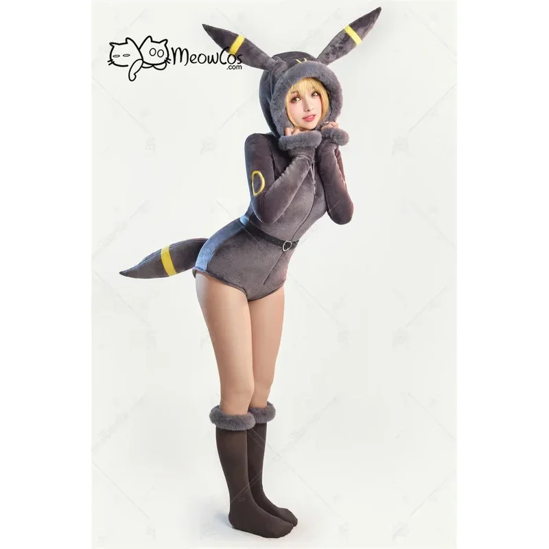 

Meowcos PM Derivative Cosplay Costume Moonlight Anime Derivative Furry Hoodie Deep V Romper Bodysuit Socks with Belt and Tail