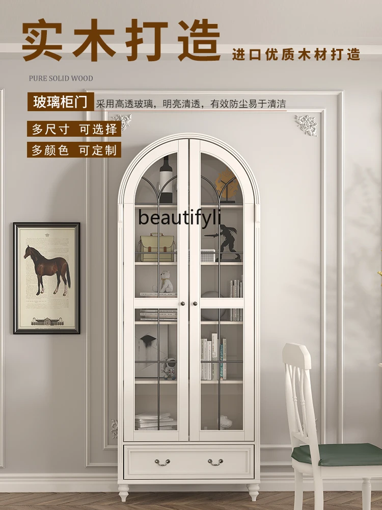 

Solid wood American arched French European retro glass door dust-proof bookcase wine cabinet locker