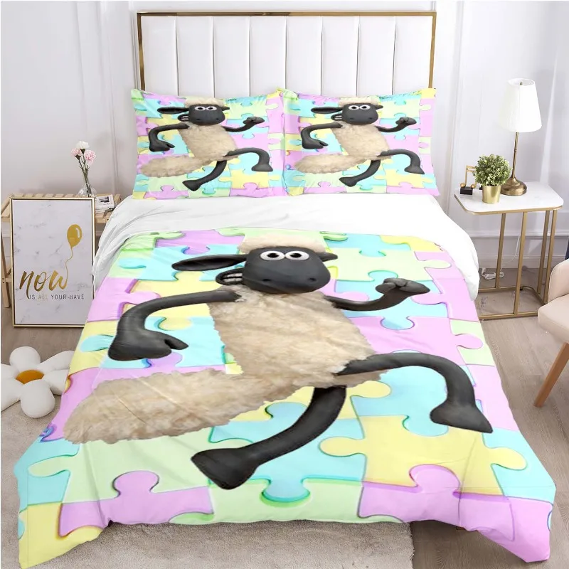 

British The Sheep Friends Family Dad Mom Children Duvet Cover Sets Printed Bedding Set Double Queen King Size 2/3pcs,Bettbezug