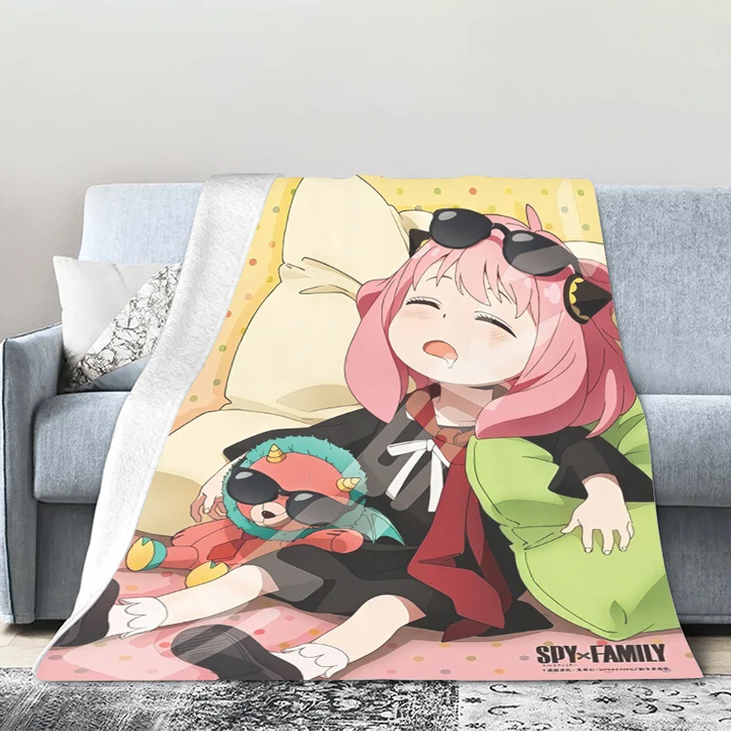 Anime Flannel Blanket Sofa King Size Spy×Family Microfiber Bedding Bed Fleece Camping Fluffy Soft Blankets for Winter Warm