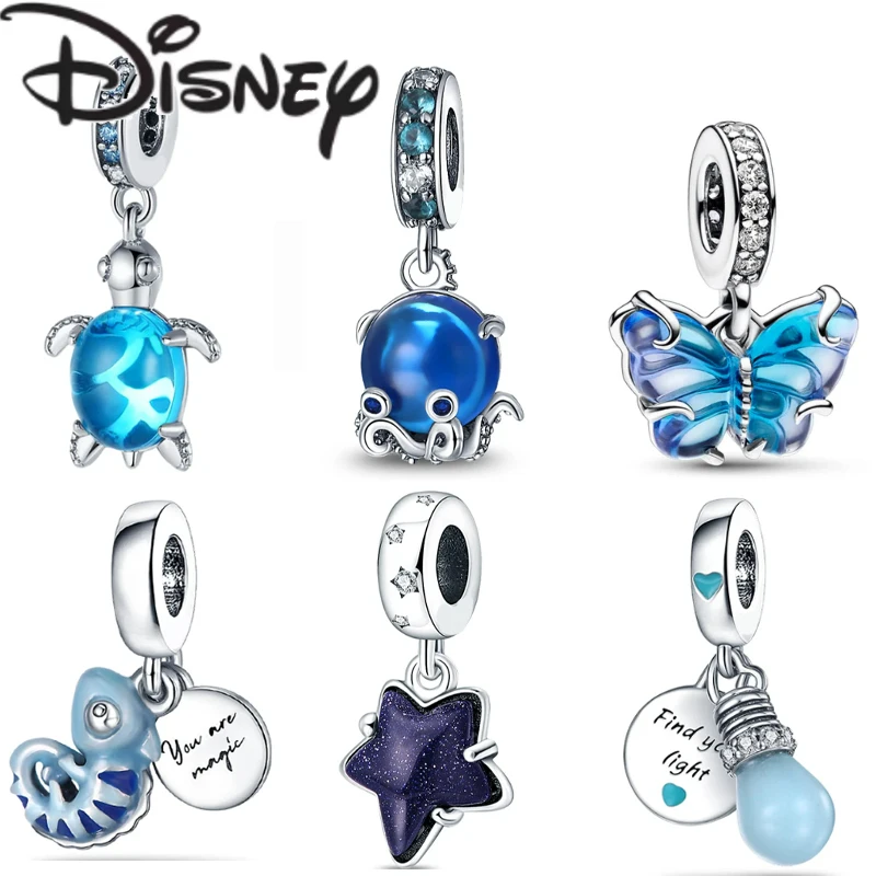 Disney 2024 new fashion creative Blue Turtle pendant suitable for Pandora original bracelet accessories high charm jewelry gifts