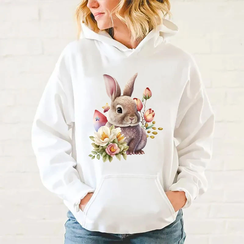 New Fashion Personality Hoodies Flower Rabbit Printing Hooded Pullover Women Men Casual Long Sleeve Sweatshirts Tops