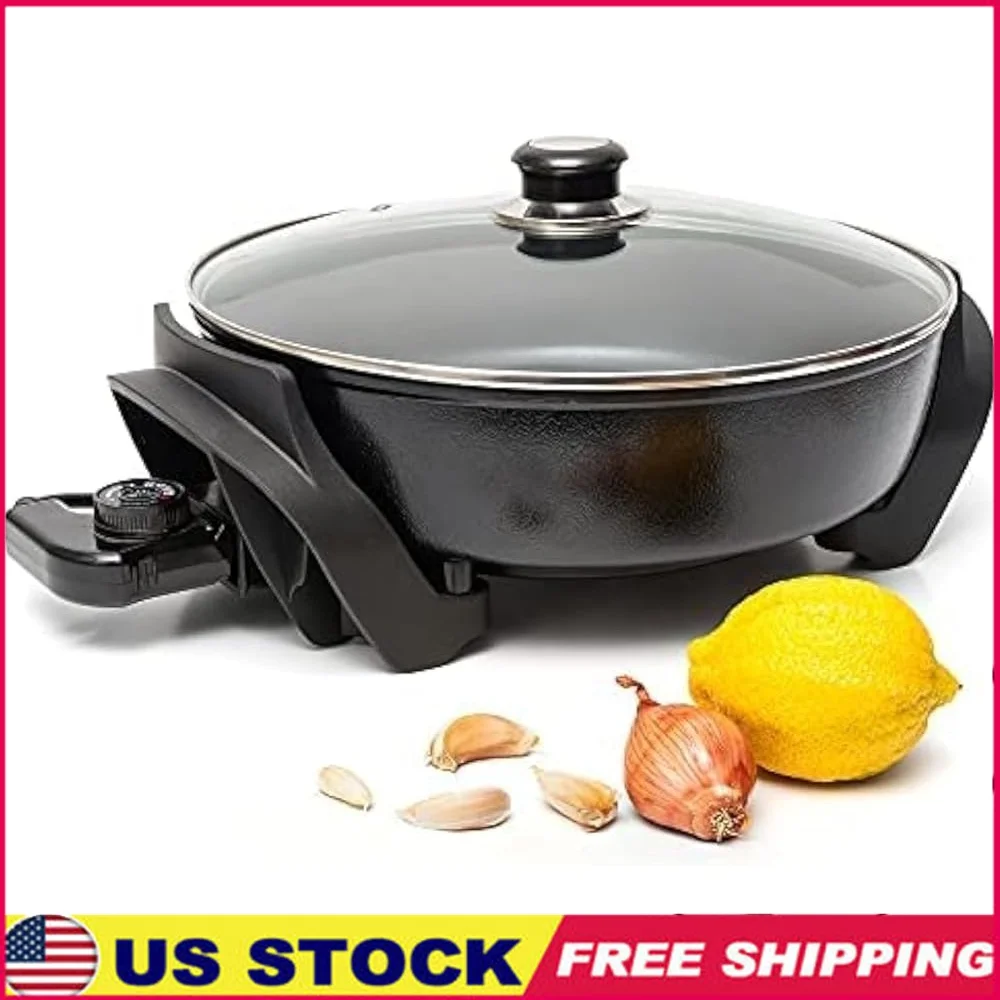 

Round Nonstick Electric Skillet 12x12 Inch Adjustable Temperature Aluminum Frying Pan with Lid Dishwasher Safe Non Stick Cooking