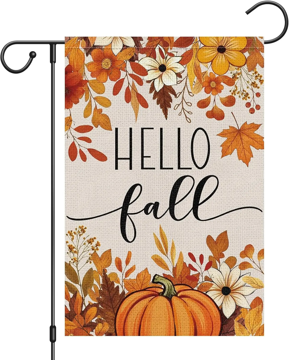 Heyfibro Hello Fall Pumpkin & Fallen Leaves Garden Flag 12x18 Double Sided Burlap, Autumn Maple Leaf Flower Yard Flags f jjp