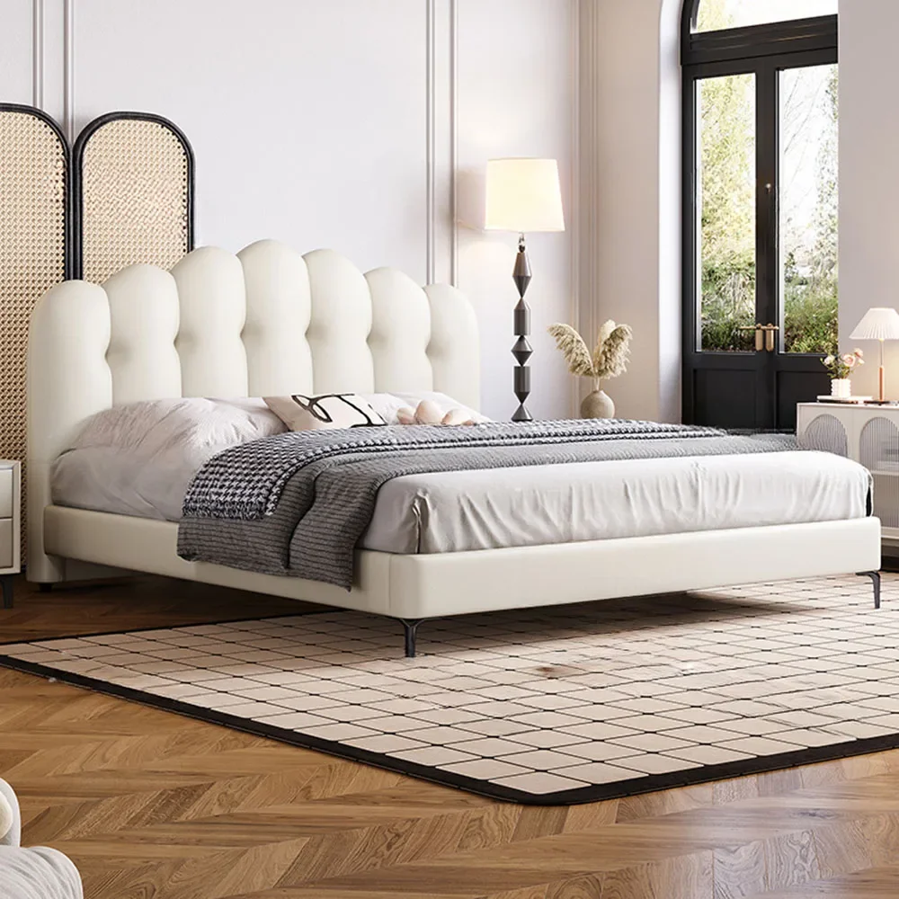 

Queen Size Sleeping King Bed Minimalist Nordic Luxury Fancy Bed 180x200cm Upholstered Frame Double Home Bedroom Furniture