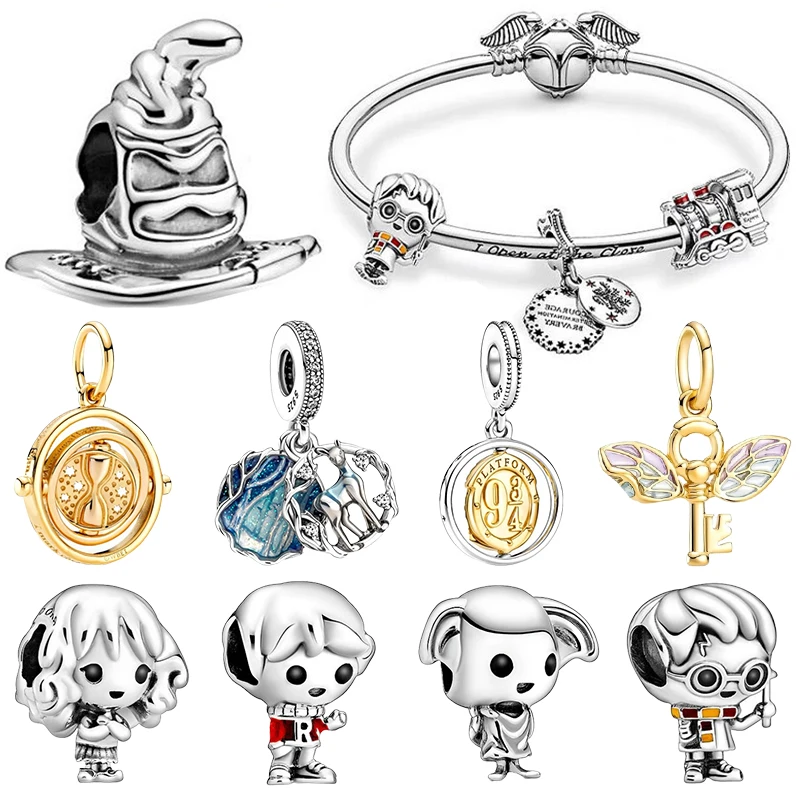 Hot Toys 925 Silver Magic Series Charms Wizard's Hat Hogwarts Train Patronus Deer Beads Fits Potter Bracelet DIY Jewelry Pendant