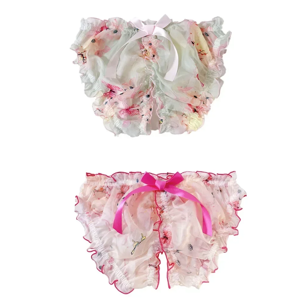 남자 섹시한 오픈 가랑이 쉬폰 팬티를 통해 볼 여자 가랑이없는 팬티 란제리 속옷 보우 매듭 부드러운 부드러운 에로틱 팬티
