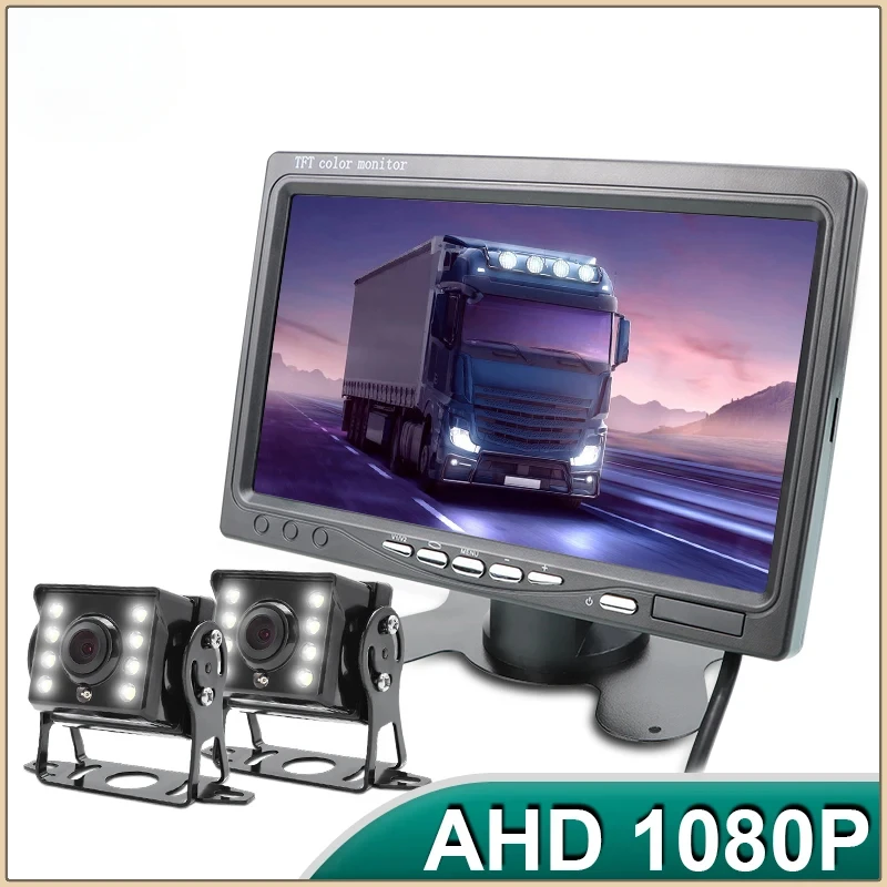 

Vehicle Camera Monitor System 7" IPS Screen AHD Car Monitor With 2 Starlight Night Vision Reverse Backup Rear View AHD Camera