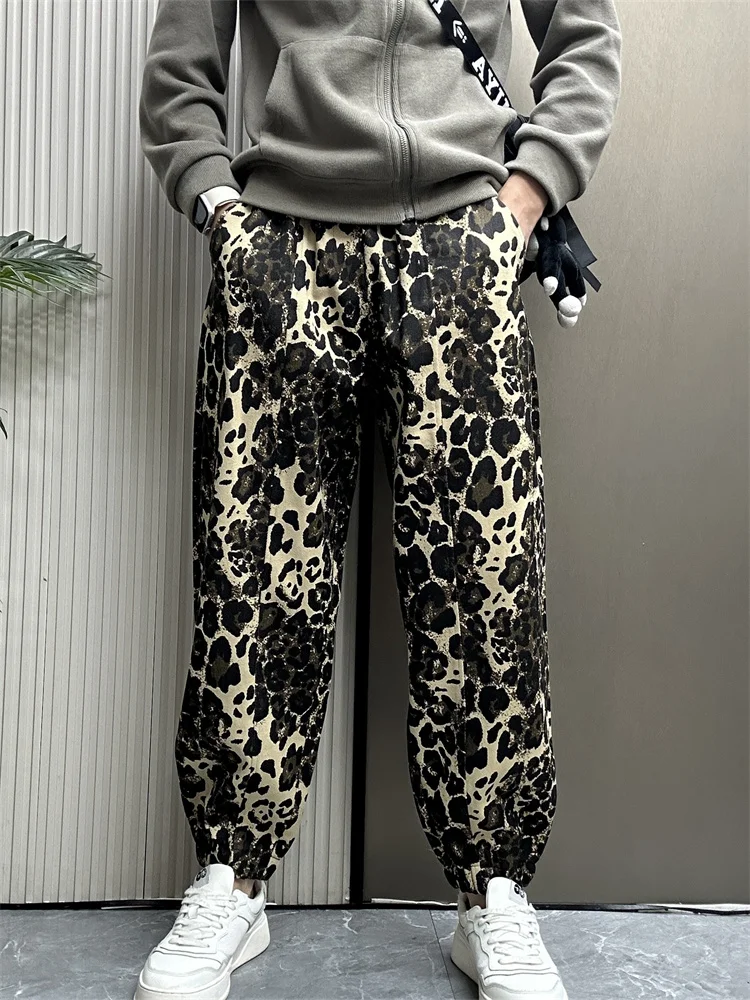 

Loose Harajuku Sle Men's Summer Leopard Print Cuffed Pants Casual All-Match Long Trousers Korean Version Personali Design