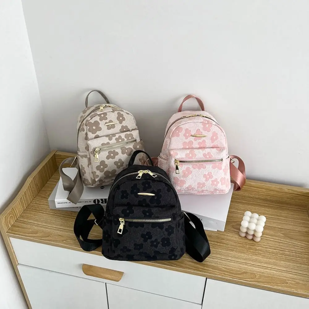 Portable Canvas Flower Backpack Pu Leather Floral Flower Shoulder Bag Handbag Korean Style Travel Bag Outdoor