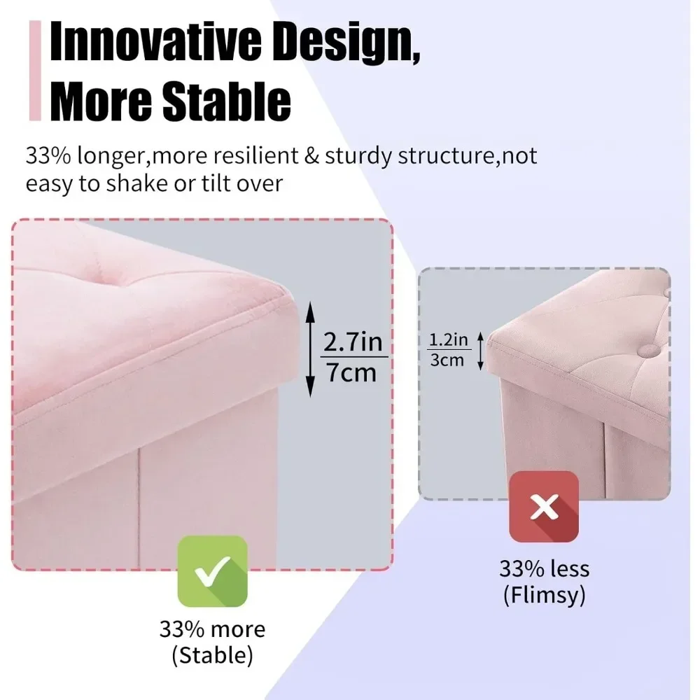 ม้านั่งออตโตมันพับเก็บได้43นิ้วผ้ากำมะหยี่ออตโตมันพร้อมที่วางเท้าสำหรับห้องนั่งเล่นม้านั่งรองเท้ายาว (สีชมพู)