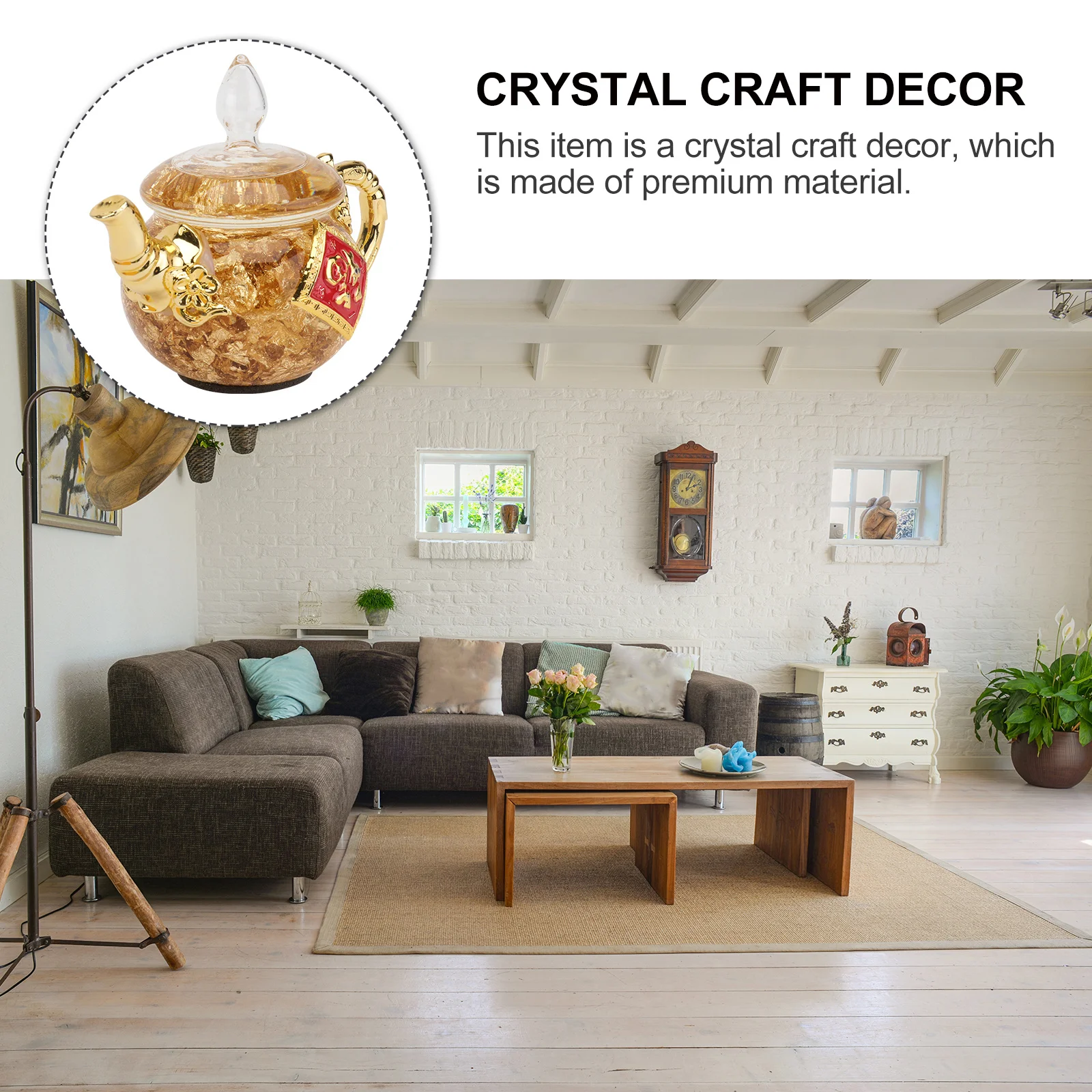 

1Pcs Crystal Craft Desktop Decor Golden Exquisite Craftsmanship Safe Odorless Material Unique Shape Home Office Tabletop