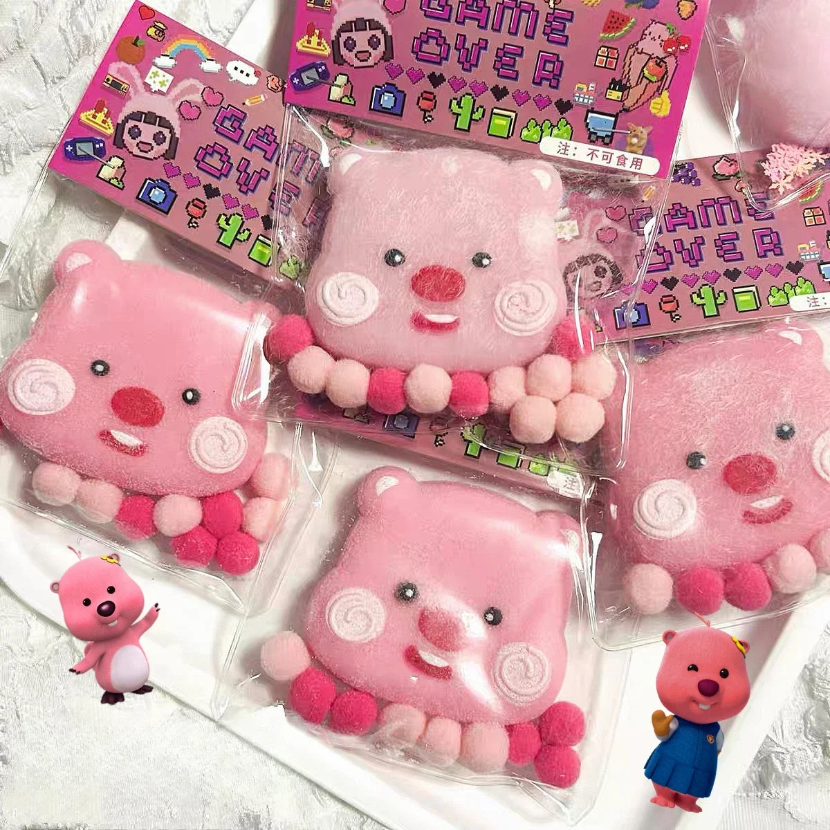 Kawaii Loopy Stress Relief Toys Cartoon Pink Pig Rabbit Squishy Squeeze Toy Adult Kids Decompression Doll Party Supplies