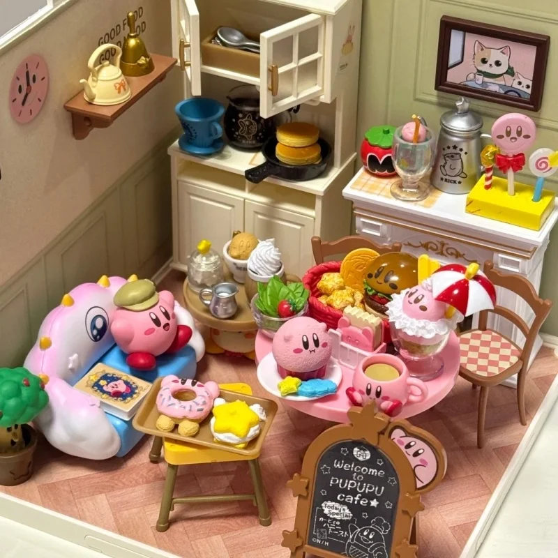 Re-Ment Kirby Coffee Time, té de la tarde, pastel Dim Sum, tienda de postres, escena en miniatura, adorno de escritorio, regalo de cumpleaños