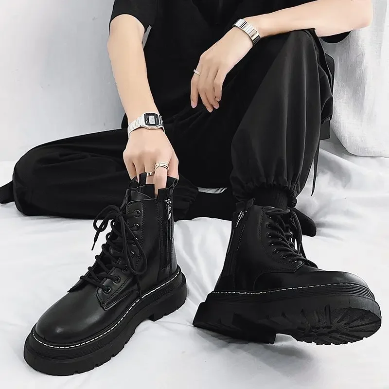 أحذية عمل عصرية للرجال لربيع وخريف 2025، سحاب جانبي عالي الجودة، جلد ناعم، أسود، طراز كلاسيكي فاخر