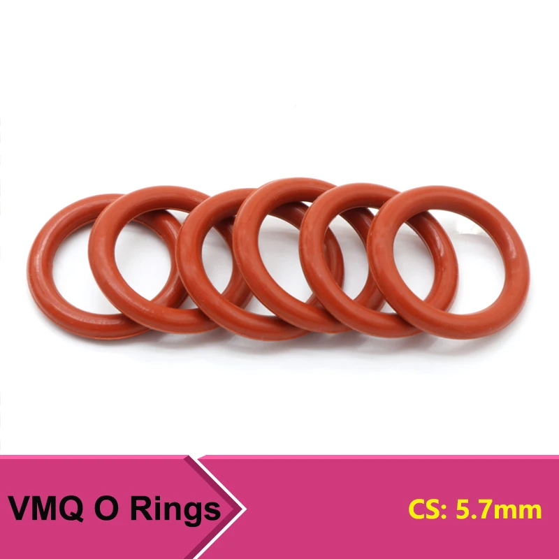 5Pcs  Red Food Grade VMQ O Ring Gasket CS 5.7mm OD 40 ~ 175mm Waterproof Washer Silicone Rubber Insulate Round O Shape Seal