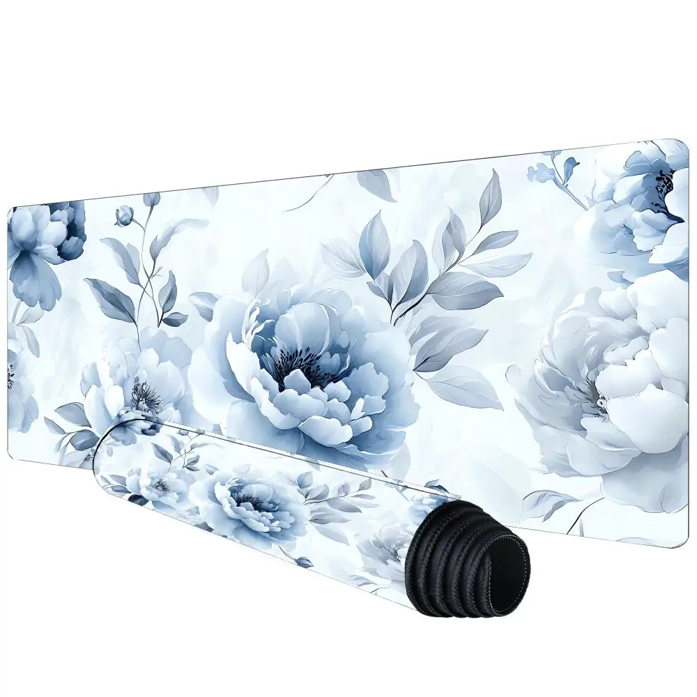 

Коврик для мыши с дизайном в виде синих цветов и зеленых листьев, большой коврик для компьютерного офисного стола, резиновый противоскользящий коврик для игровой клавиатуры и мыши, 900x400 мм