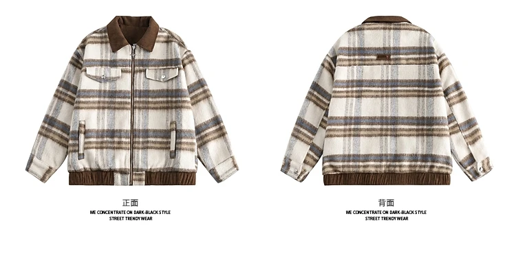 2025 Spring and Autumn New American Retro Plaid Woolen Blazer Women's Loose Korean Style Turn-Down Collar Casual Jacket Top